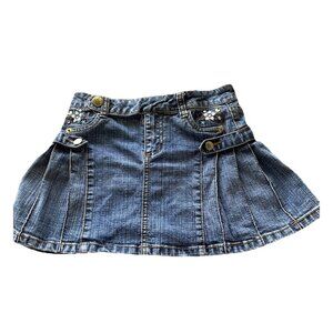 Vintage Disney Girls Sz 8 Hannah Montana Plaid Pleated Denim Skort Skirt Flowers